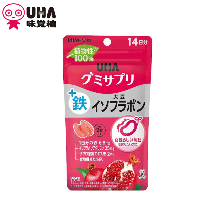 UHA 味覺糖 100％植物性軟糖 鐵 玻尿酸 大豆異黃酮