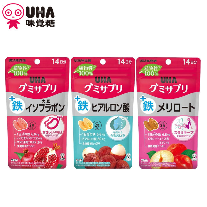 UHA 味覺糖 100％植物性軟糖 鐵 玻尿酸 大豆異黃酮