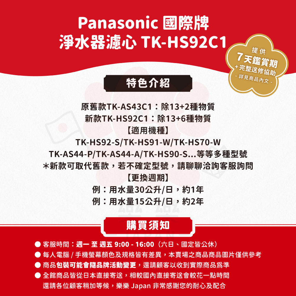 Panasonic 國際牌 淨水器濾心 TK-HS92C1