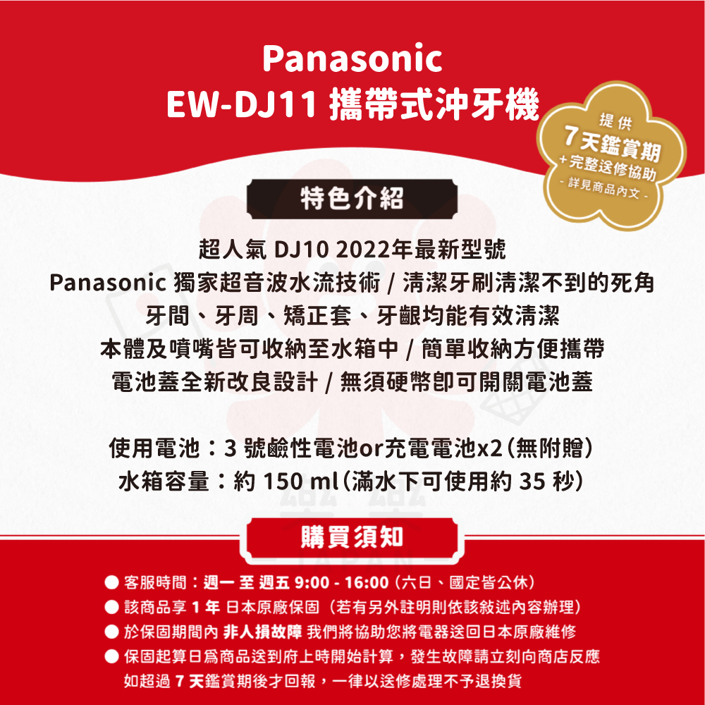 Panasonic 國際牌 攜帶式洗牙機 EW-DJ11