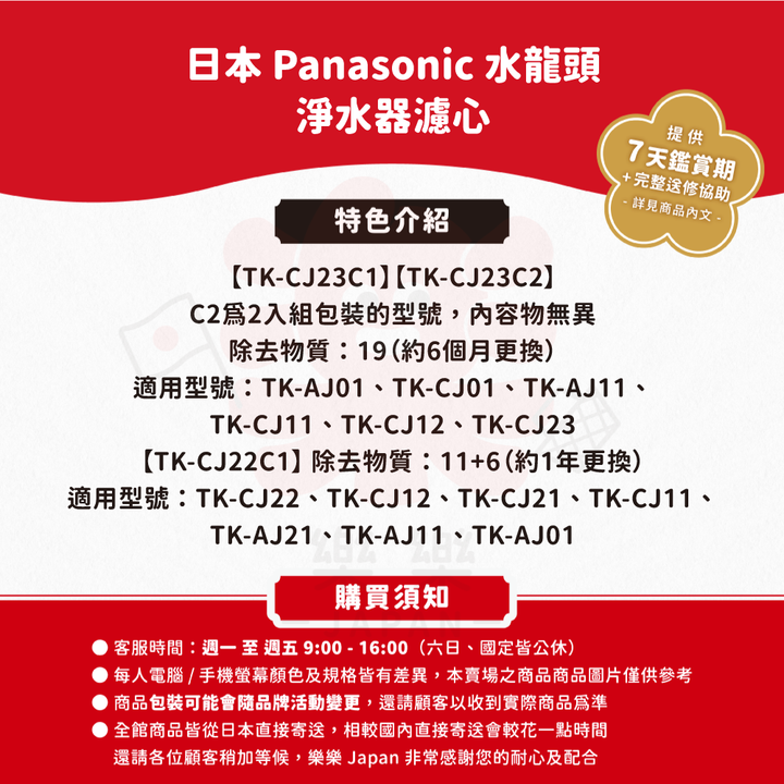 Panasonic 國際牌 淨水器濾心 TK-CJ23C1 TK-CJ22C1