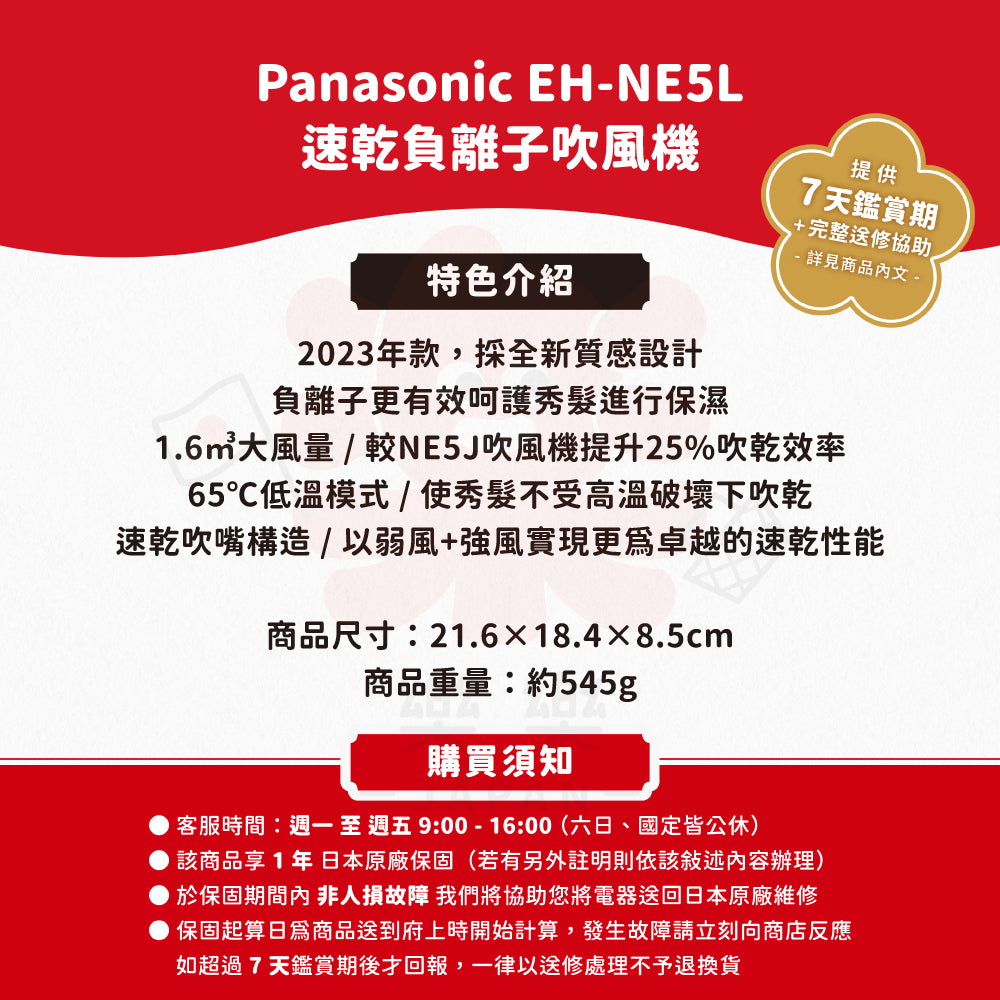 Panasonic 國際牌 EH-NE5L 速乾負離子吹風機