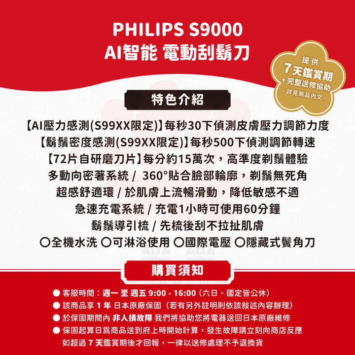 PHILIPS 飛利浦 9000系列 旗艦AI智能電鬍刀 S9985/50