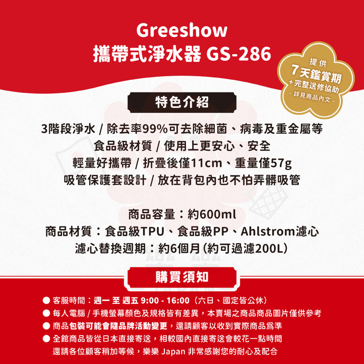 GreeShow 攜帶式淨水器 GS-286