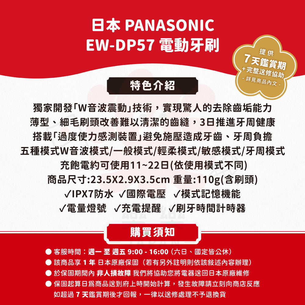 Panasonic 國際牌 23年款牙刷 EW-DP57