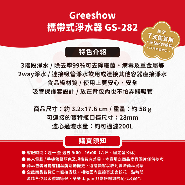 GreeShow 攜帶式淨水器 GS-282